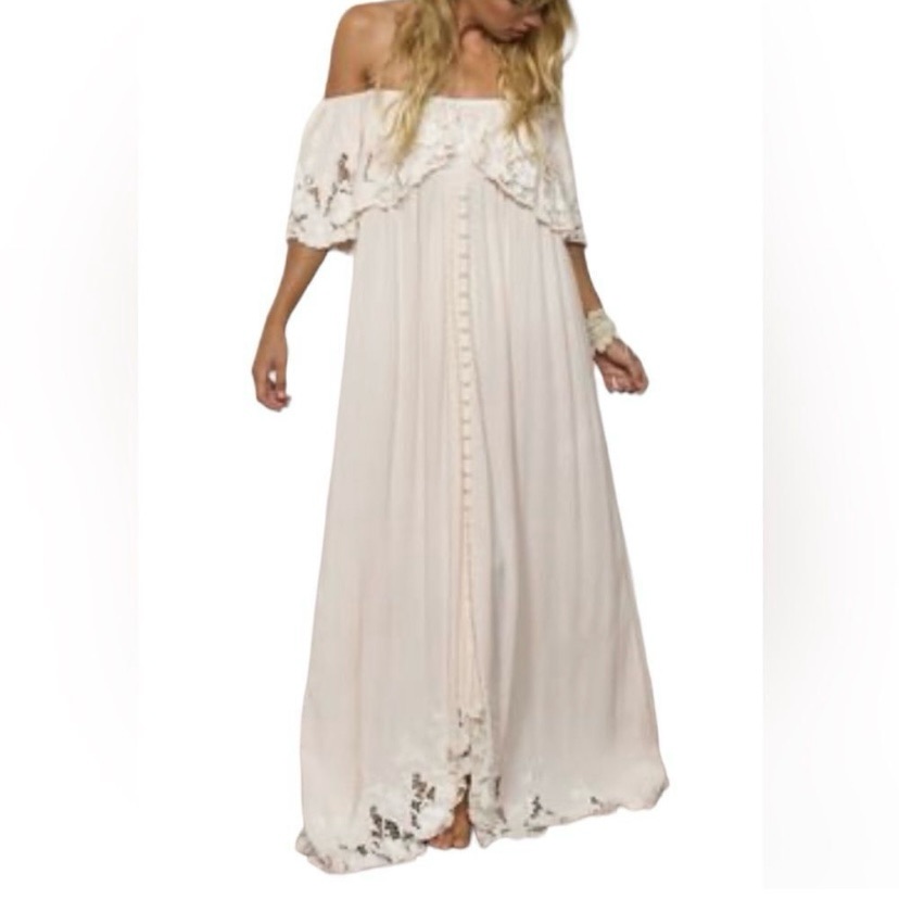 Fillyboo "Wonder Years" Women's Embroidered Maxi Dress - Blush - Size Small